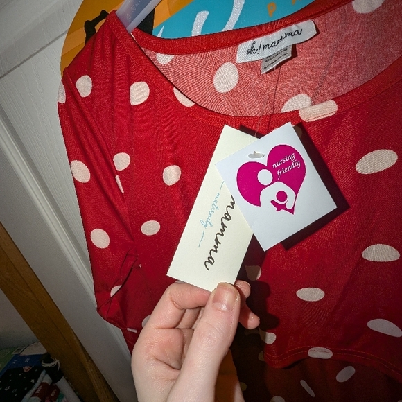 Nwt Oh Momma Red Polka Dot Nursing Friendly Top - Picture 2 of 4